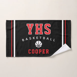 Toalha De Mão Ícone do Basquetebol, Nome e Escola Personalizados
