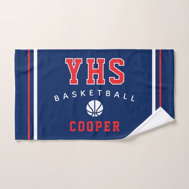 Toalha De Mão Ícone do Basquetebol, Nome e Escola Personalizados (Toalha de mão)
