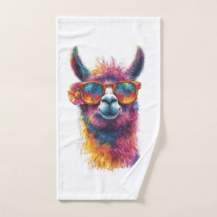 Toalha De Mão Ilustração Vibrante de Cabeça de Llama – Colorida