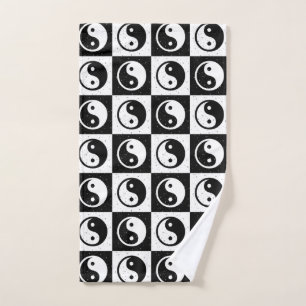 Toalha De Mão Impressão do bloco Zen Yin-yang, branco preto, mar