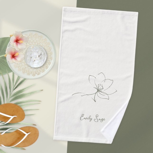 Toalha De Mão Ivory Zen Yoga Floral Line Art Sage Green (Ivory Zen Yoga Floral Line Art Sage Green Hand Towel ©Susanne Sachers - Sunny Wanderlust 🌞✈️)