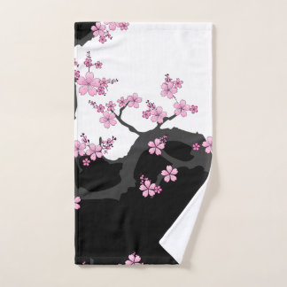 Toalha De Mão Kimono Black e White Pink Sakura