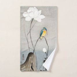 Toalha De Mão Kingfisher com Flor de Lotus - Ohara Koson - Mão