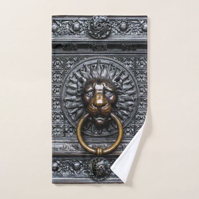 Toalha De Mão Leão de maçaneta - Preto/Dourado (Toalha de mão)
