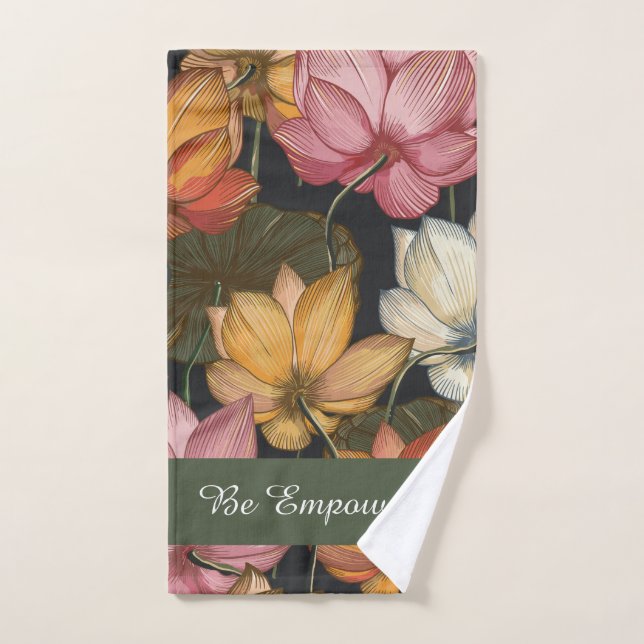 Toalha De Mão Lírios de Água Negra em Exercício Negro (Toalha de mão)