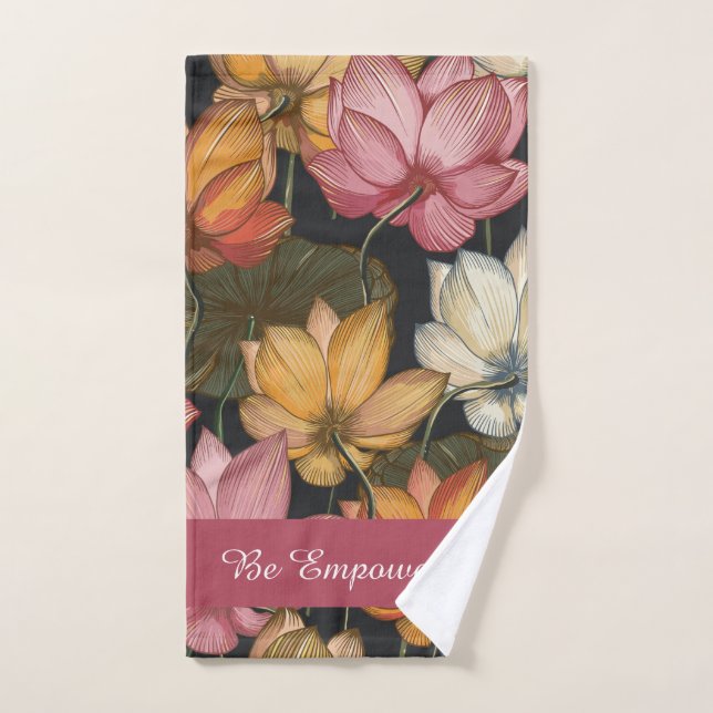 Toalha De Mão Lírios de Água Negra em Exercício Negro (Toalha de mão)