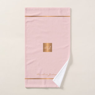 Toalha De Mão Listras monogramas modernas de ouro-chic rosa eleg