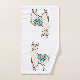 Toalha De Mão llama alpaca de desenho animado sorridente e feliz