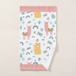 Toalha De Mão Llamas Cats Alapaca Animais de Trim Rosa Boho Yoga