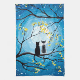 Toalha De Mão Lua branca com gatos