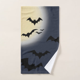 Toalha De Mão Lua Cheia De Halloween Com Morcegos