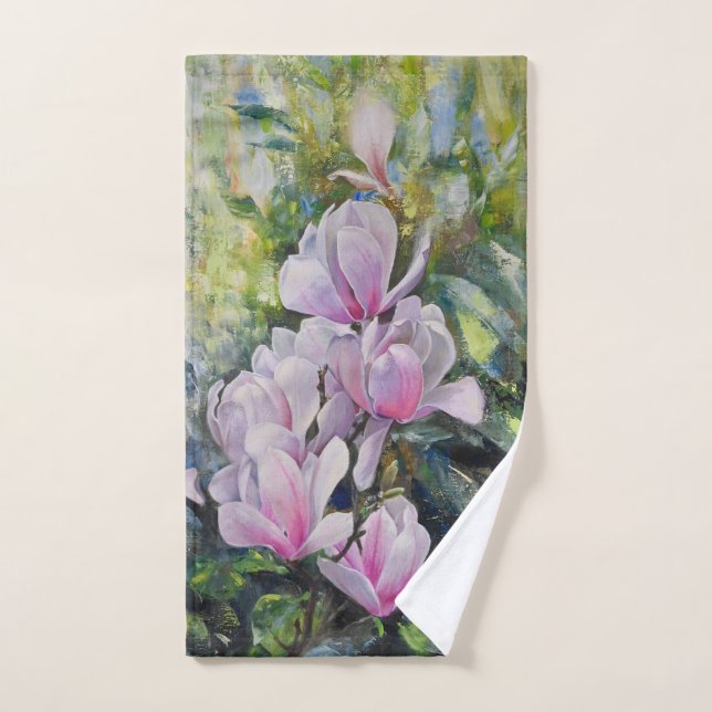 Toalha De Mão Magnolia Serenity - Arte Floral de Lukian (Toalha de mão)