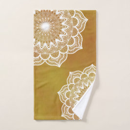 Toalha De Mão Mandala Branco em Fundo Dourado