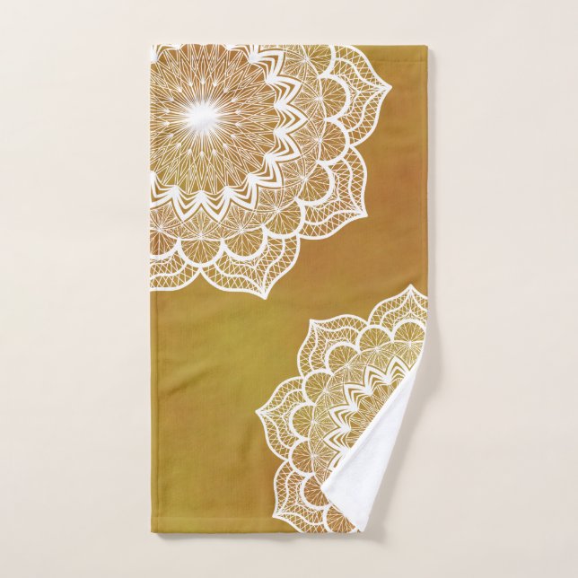 Toalha De Mão Mandala Branco em Fundo Dourado (Toalha de mão)