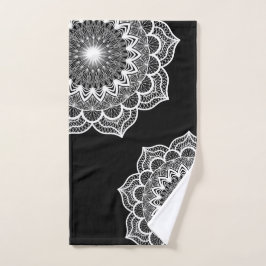 Toalha De Mão Mandala Branco em Fundo Preto