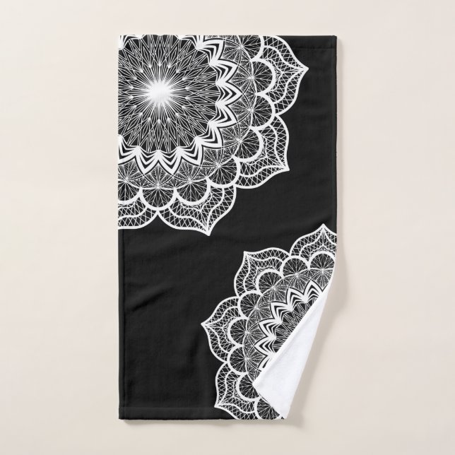 Toalha De Mão Mandala Branco em Fundo Preto (Toalha de mão)