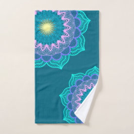 Toalha De Mão Mandala Colorida em Fundo Azul