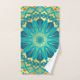 Toalha De Mão Mandala Flor de Ouro Azul