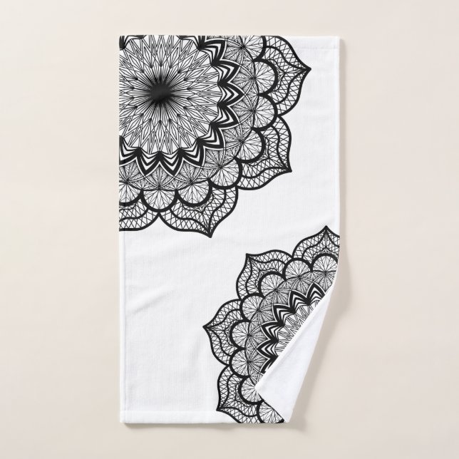 Toalha De Mão Mandala Preto em Fundo Branco (Toalha de mão)