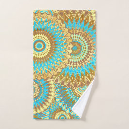 Toalha De Mão Mandala Sobreposta Azul Marrom Dourado
