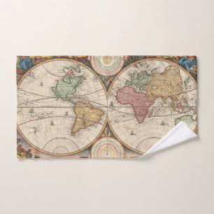 Toalha De Mão Mapa Mundial Antiquado em dois Hemisférios