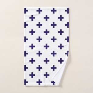 Toalha De Mão Marinho cruz polka azul sobre branco