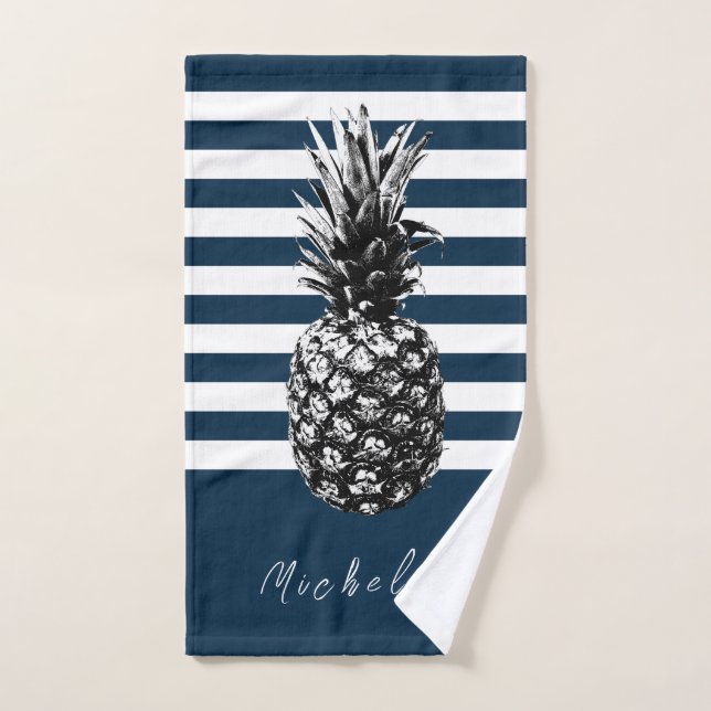 Toalha De Mão Marinho e ananás branco | Personalizado (Toalha de mão)