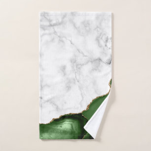 Toalha De Mão Mármaco Branco Dourado de Agitação Verde Hunter