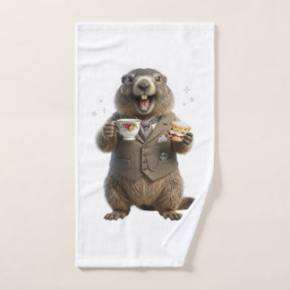 Toalha De Mão Marmota Bebendo Chá