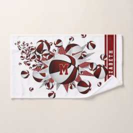 Toalha De Mão maroon basketbolas estrelas raparigas monograma