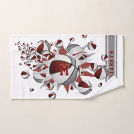 Toalha De Mão maroon cinza basball estrelas estrelas jovens mono