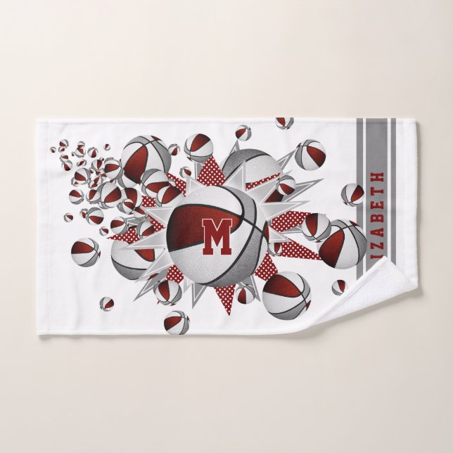 Toalha De Mão maroon cinza basball estrelas estrelas jovens mono (Toalha de mão)