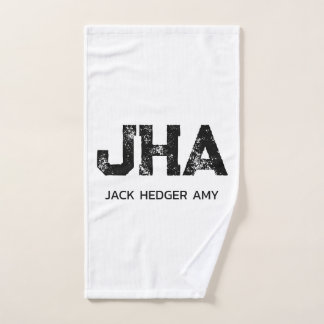 TOALHA DE MÃO MINIMALIST BLACK THREE LETTER MONOGRAM NAME WHITE