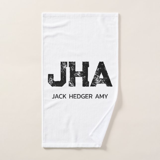 TOALHA DE MÃO MINIMALIST BLACK THREE LETTER MONOGRAM NAME WHITE (Toalha de mão)