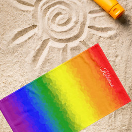 Toalha De Mão Modern Rainbow Mosaic Script Name Sports 