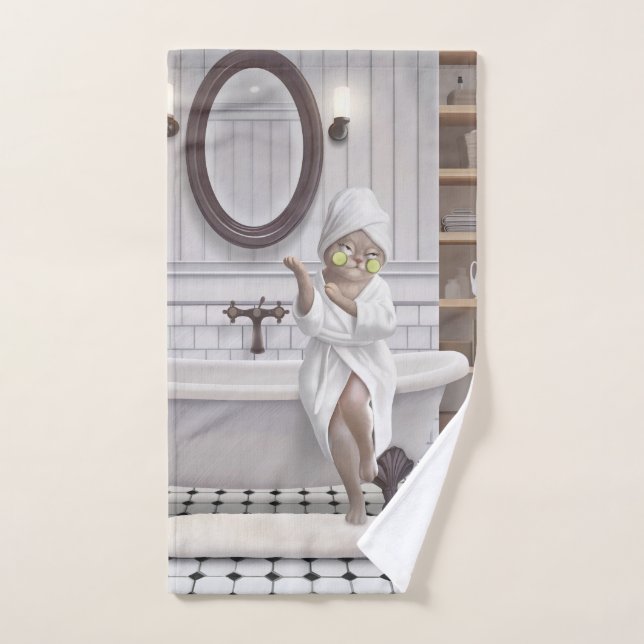 Toalha De Mão Modo Recharge - Miss Meow na Bathrobe (Toalha de mão)