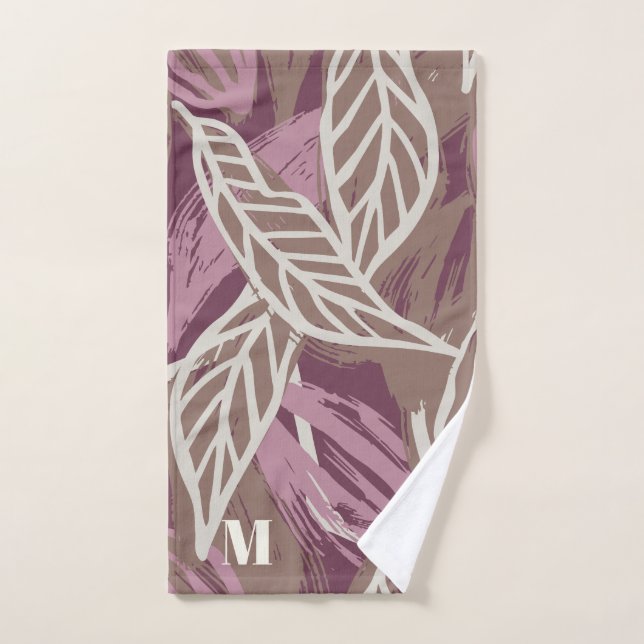 Toalha De Mão Monograma Aquarela Café Folha Pickleball (Toalha de mão)