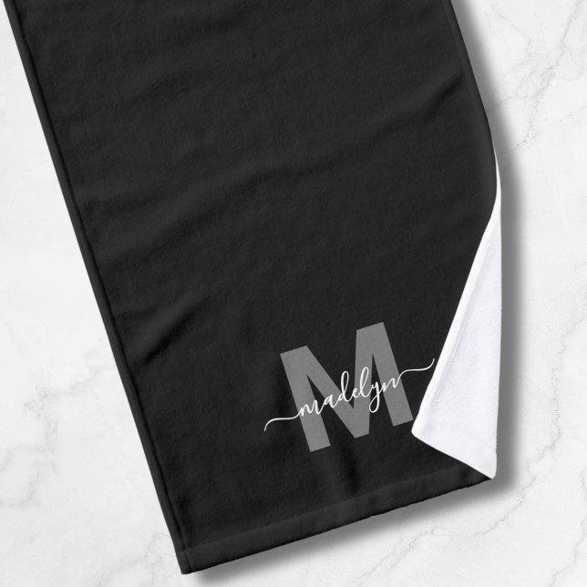 Toalha De Mão Monograma de Nome Preto Elegante Personalizado (Custom Elegant Black Name Monogram Hand Towel)