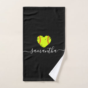 Toalha De Mão Monograma de Script Softball Personalizado