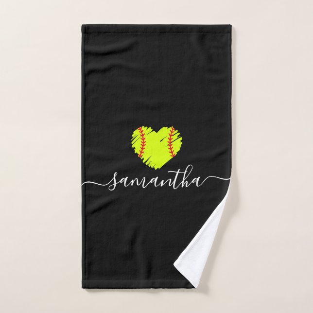 Toalha De Mão Monograma de Script Softball Personalizado (Toalha de mão)