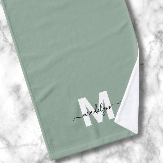 Toalha De Mão Monograma do Nome do Script Verde Sage (Sage Green Script Name Monogram Hand Towel )