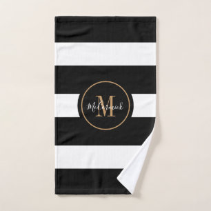 Toalha De Mão Monograma Dourado de Lúpulo Negro Moderno