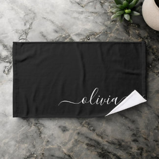 Toalha De Mão Monograma Elegante Moderno e Branco Negro