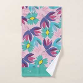 Toalha De Mão monograma moderno cor-de-rosa floral personalizado