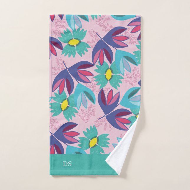 Toalha De Mão monograma moderno cor-de-rosa floral personalizado (Toalha de mão)