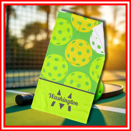 Toalha De Mão Monograma Moderno Legal de Pickleball Verde