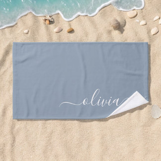 Toalha De Mão Monograma Moderno Minimalista Dusty Blue Elegante