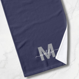 Toalha De Mão Monograma Personalizado Azul Marinho Elegante