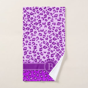 Toalha De Mão Monograma roxo de impressão leopardo