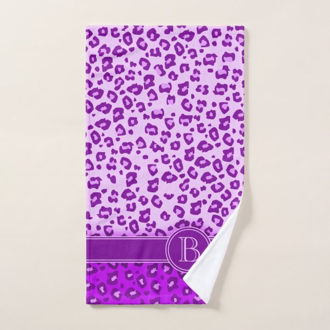 Toalha De Mão Monograma roxo de impressão leopardo (Toalha de mão)